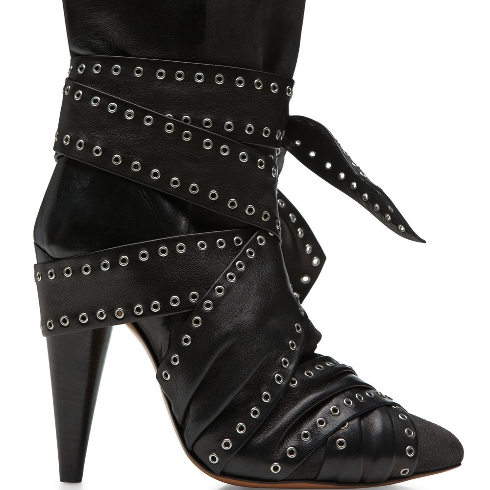 HP‼️❣️ISABEL MARANT black eyelet tie around leather suede Alease ankle boots - Picture 5 of 10